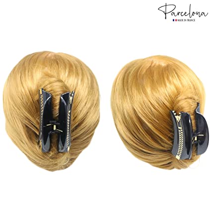 Parcelona French Belle Zip Design Small Glossy Black Cellulose Hair Claw