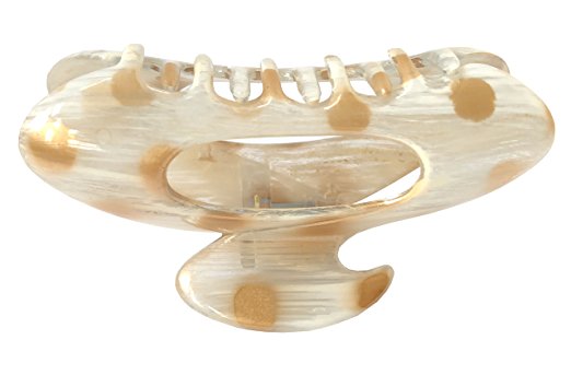 Parcelona France Ovale Ivory Golden Brown Dotted Hand Painted Jaw Hair Claw Clip