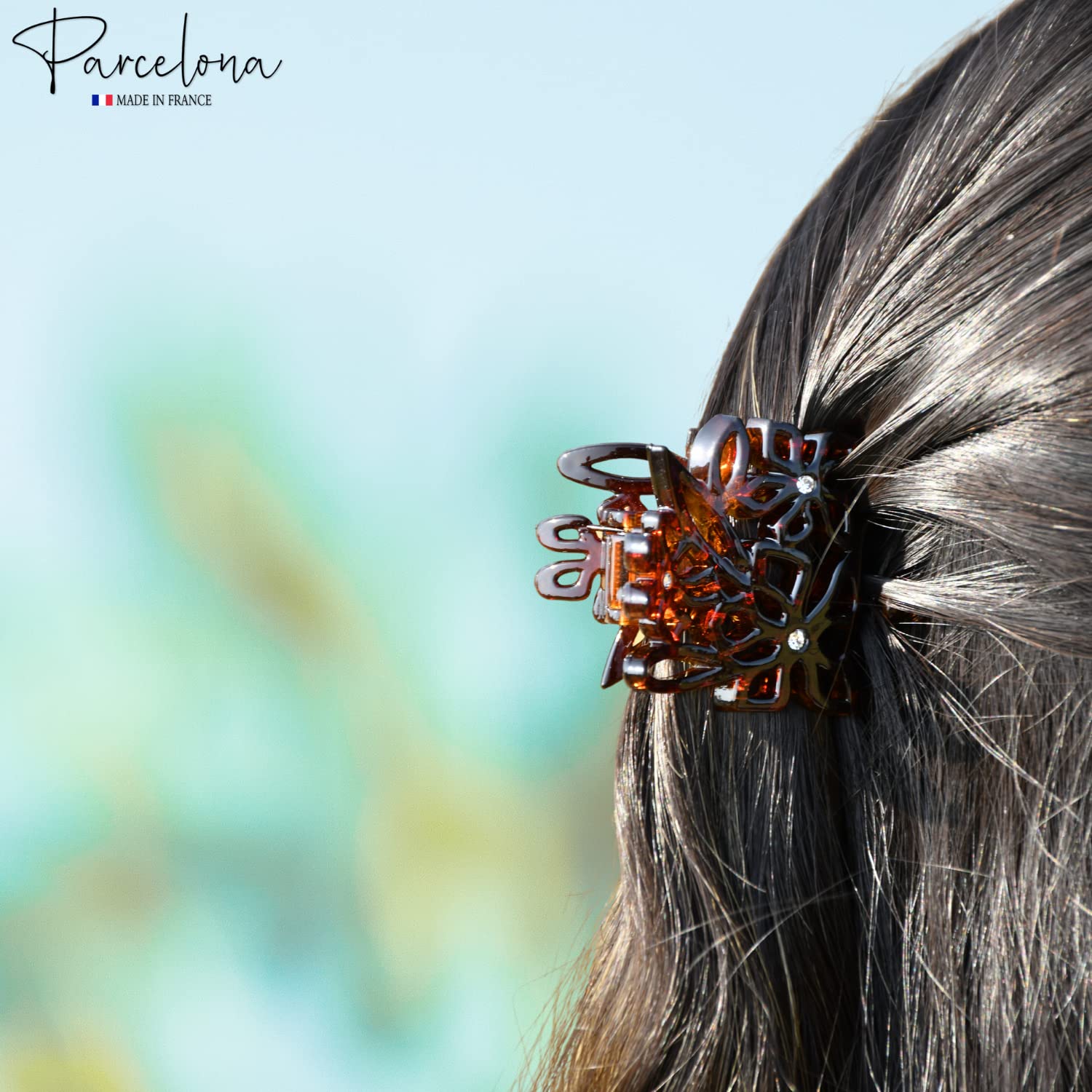 Parcelona French Tri Flower Cellulose with Crystals Hair Claw Clip