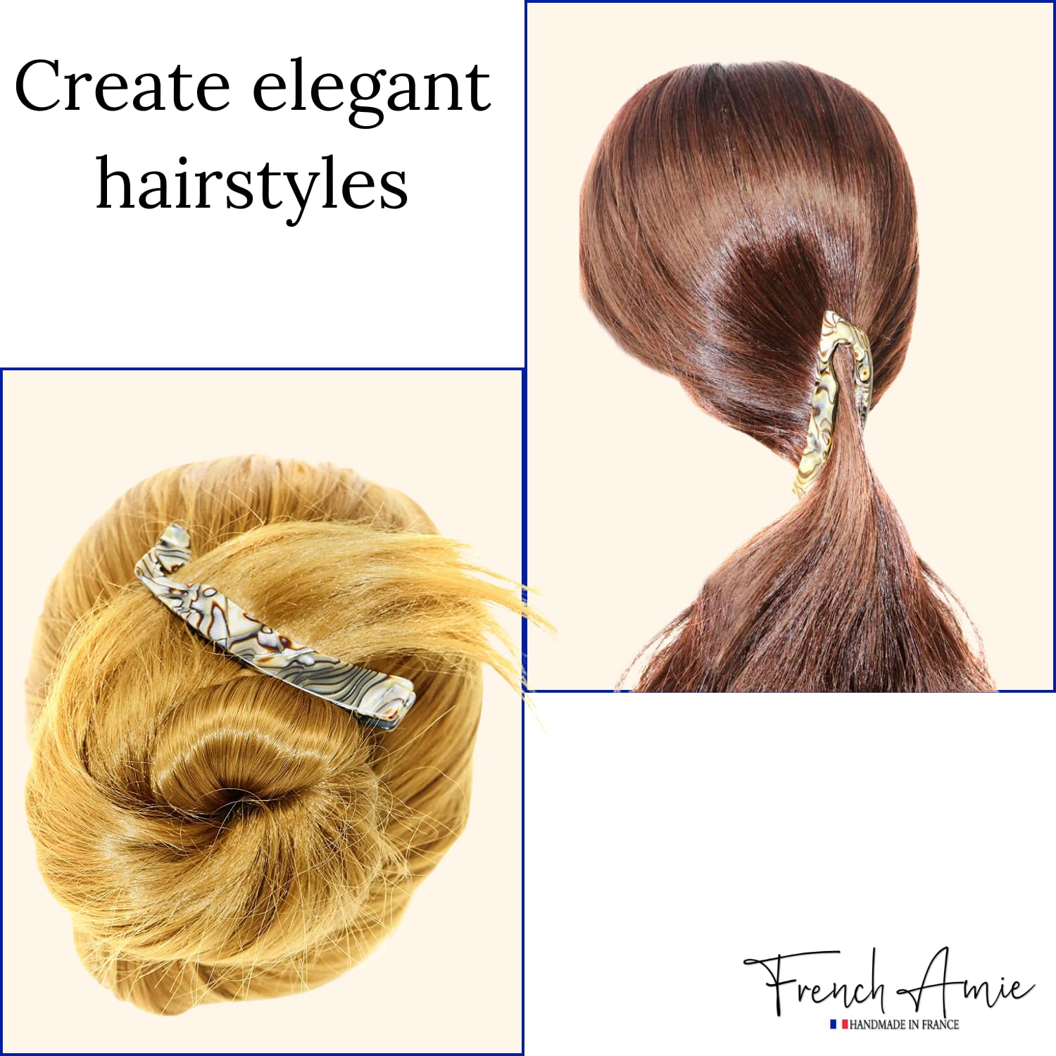 French Amie Elongated Curve 4" Cellulose Handmade Banana Hair Clip for Women