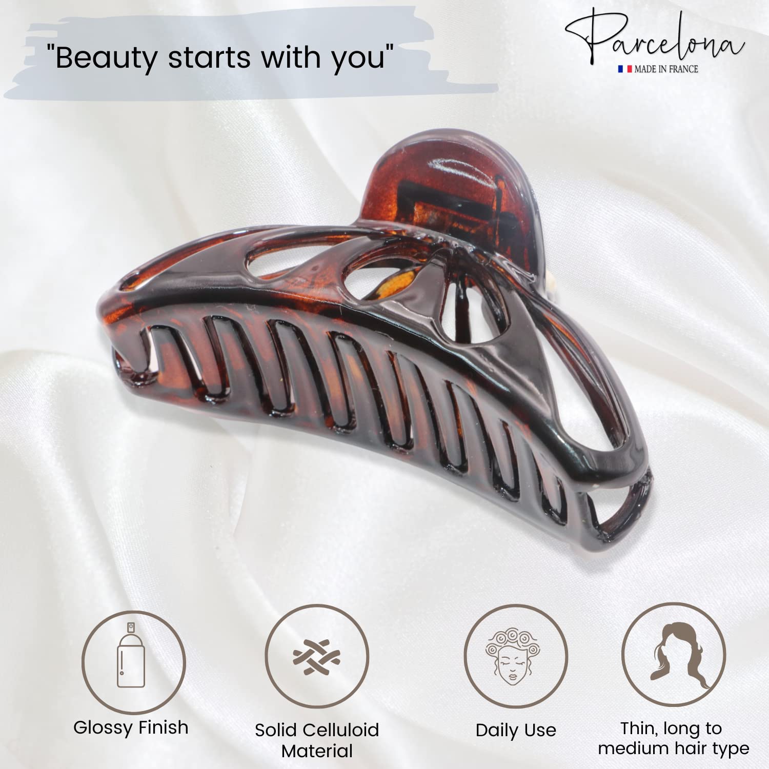 Parcelona French Rain Drop Small 2 3/4" Cellulose Jaw Hair Claw for Women