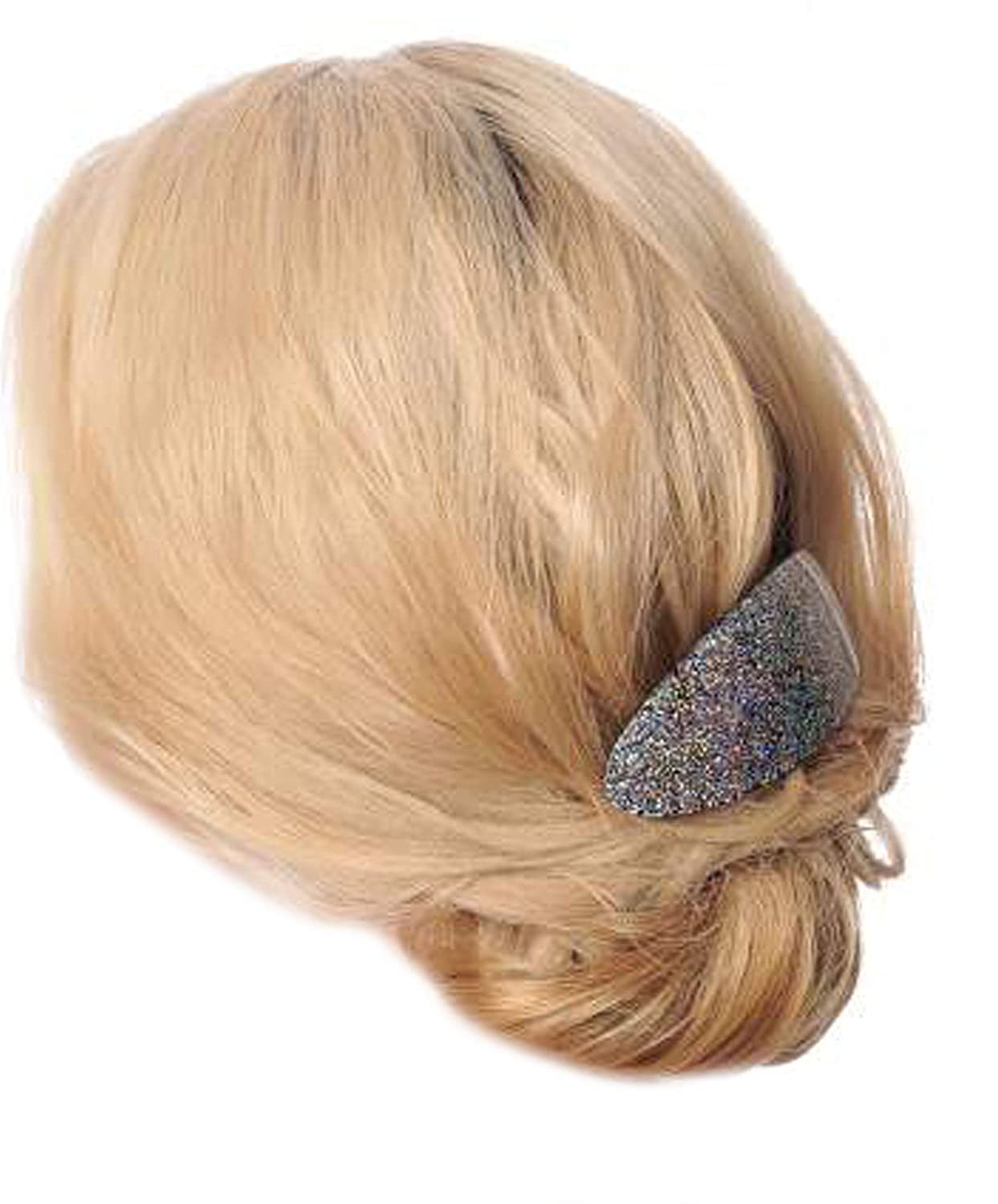 French Amie Glittery Oval Silver Large Handmade Cellulose Hair Clip Barrette