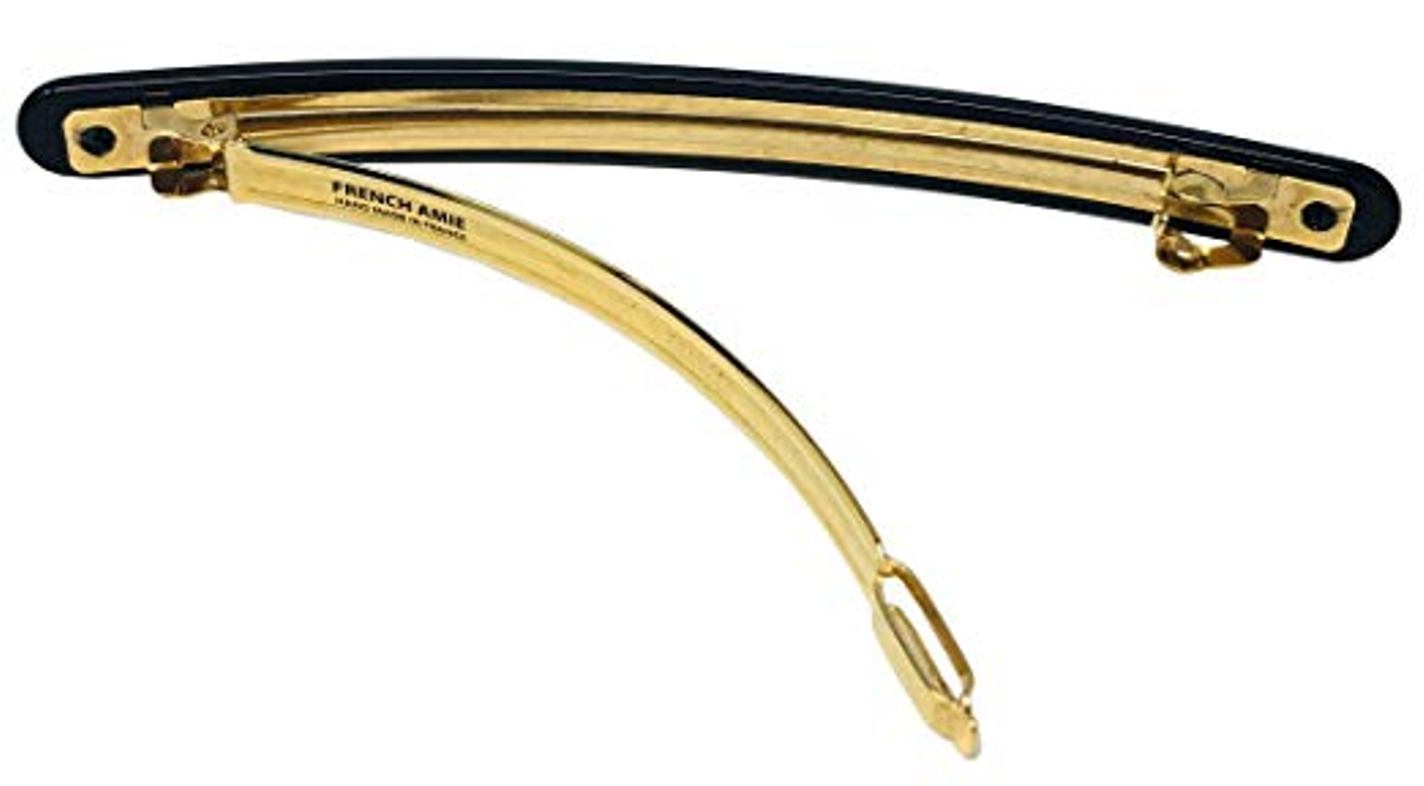 French Amie Skinny Lean Black Rounded Edges Handmade Hair Clip Barrette