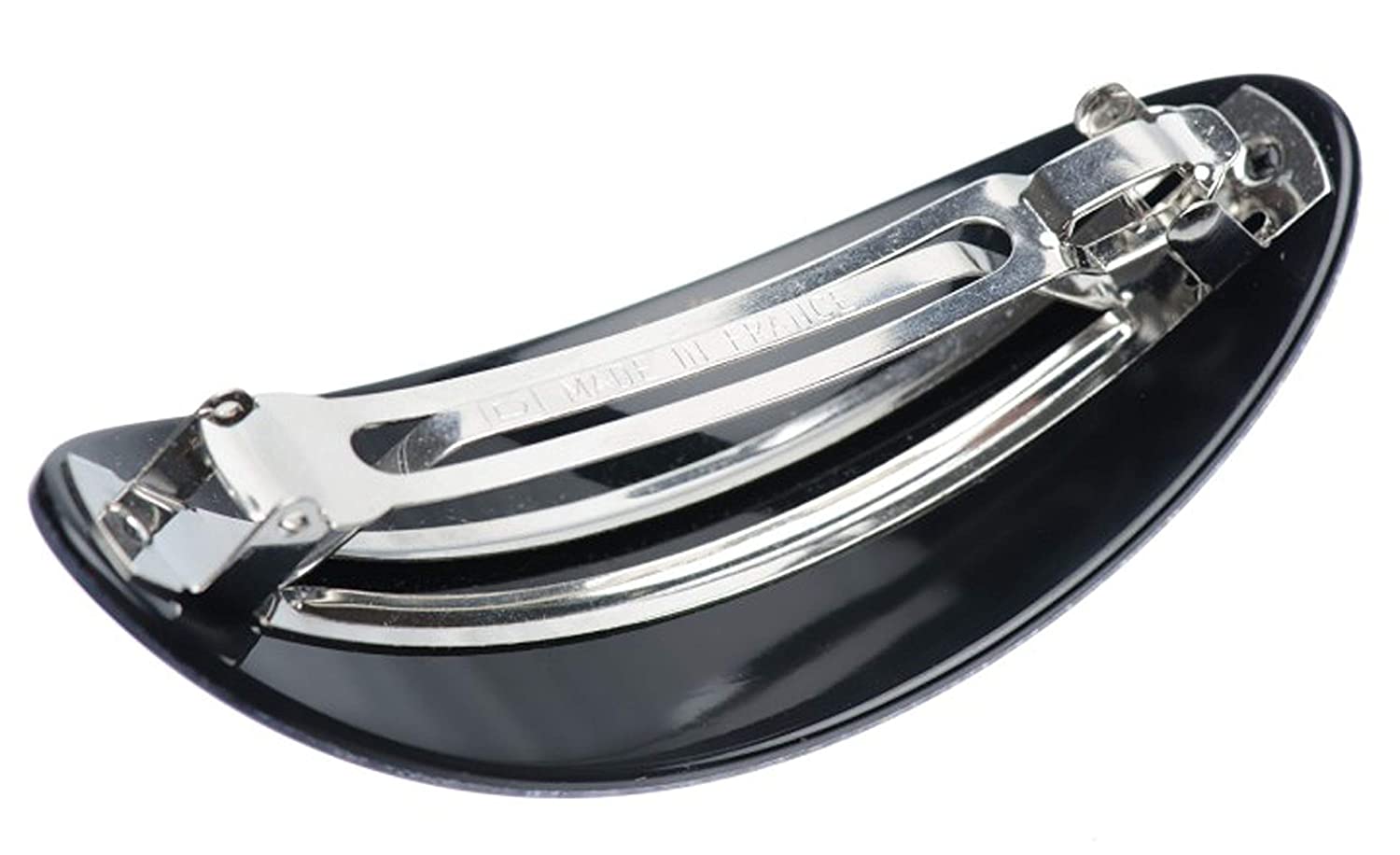 French Amie Glittery Oval Silver Large Handmade Cellulose Hair Clip Barrette