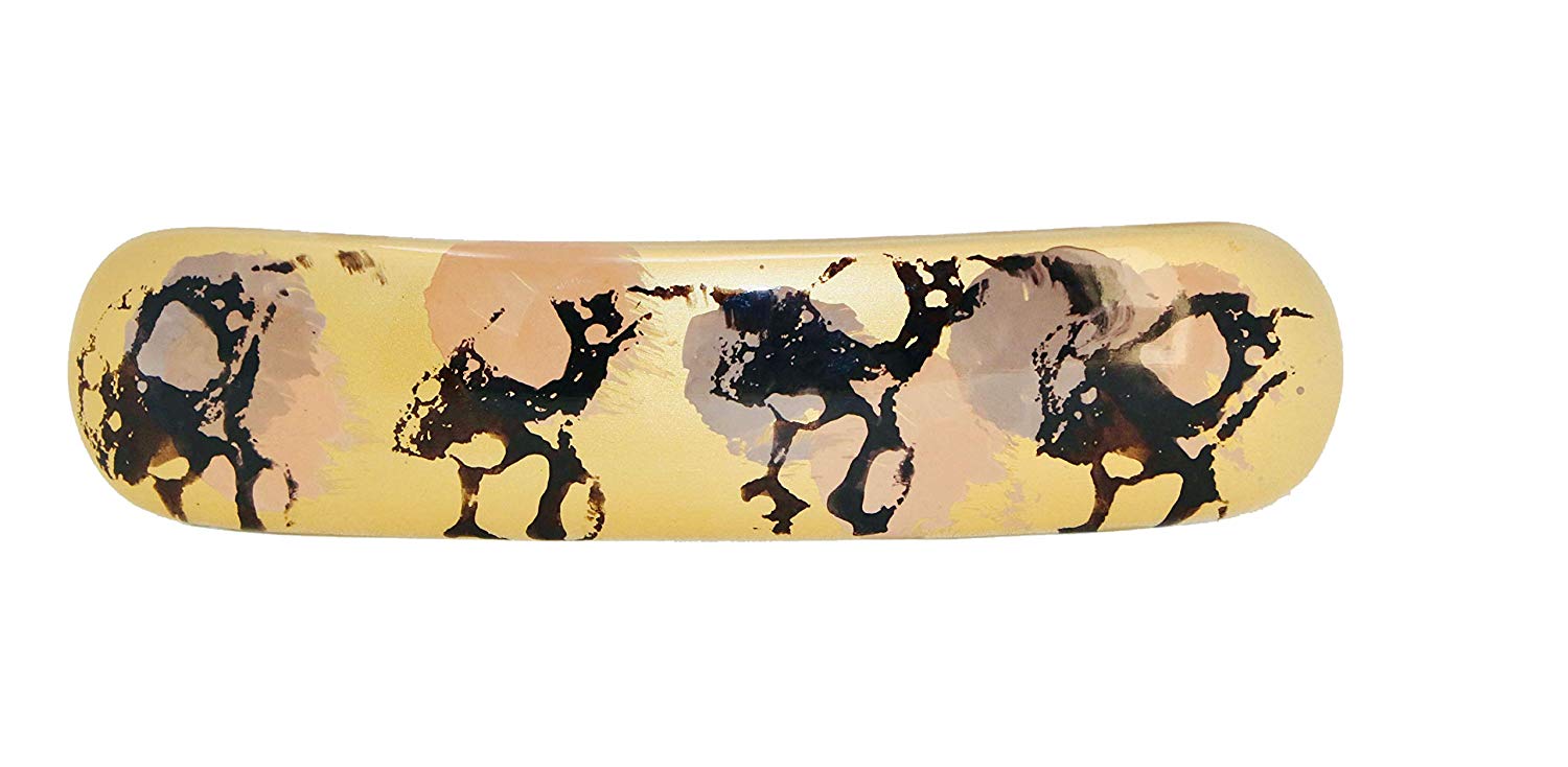 Parcelona French Golden Yellow Peach Hand Painted Celluloid Large Hair Barrette