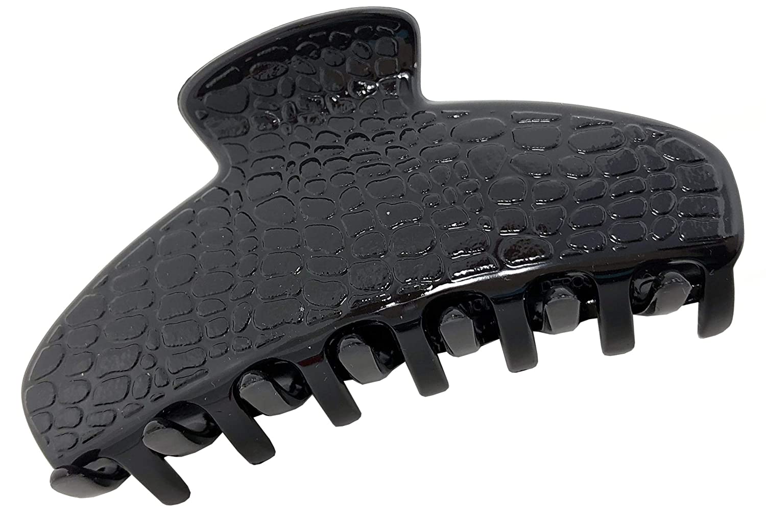 Parcelona France Croco Medium 3 1/2 Inches Cellulose Black Claw Jaw Hair Clip
