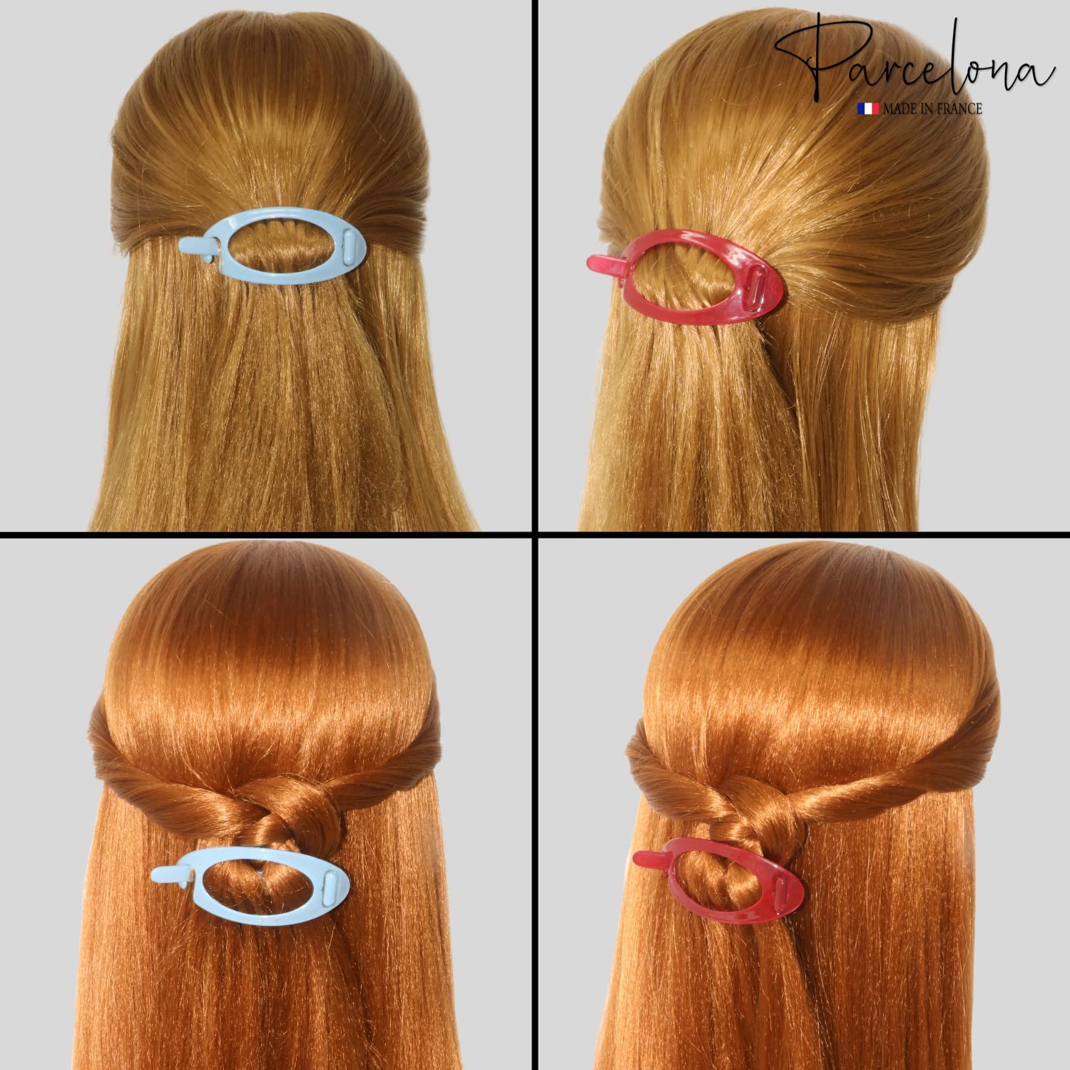 Parcelona French Plain Oval Small Cellulose Set of 2 Metal Free Hair Barrettes
