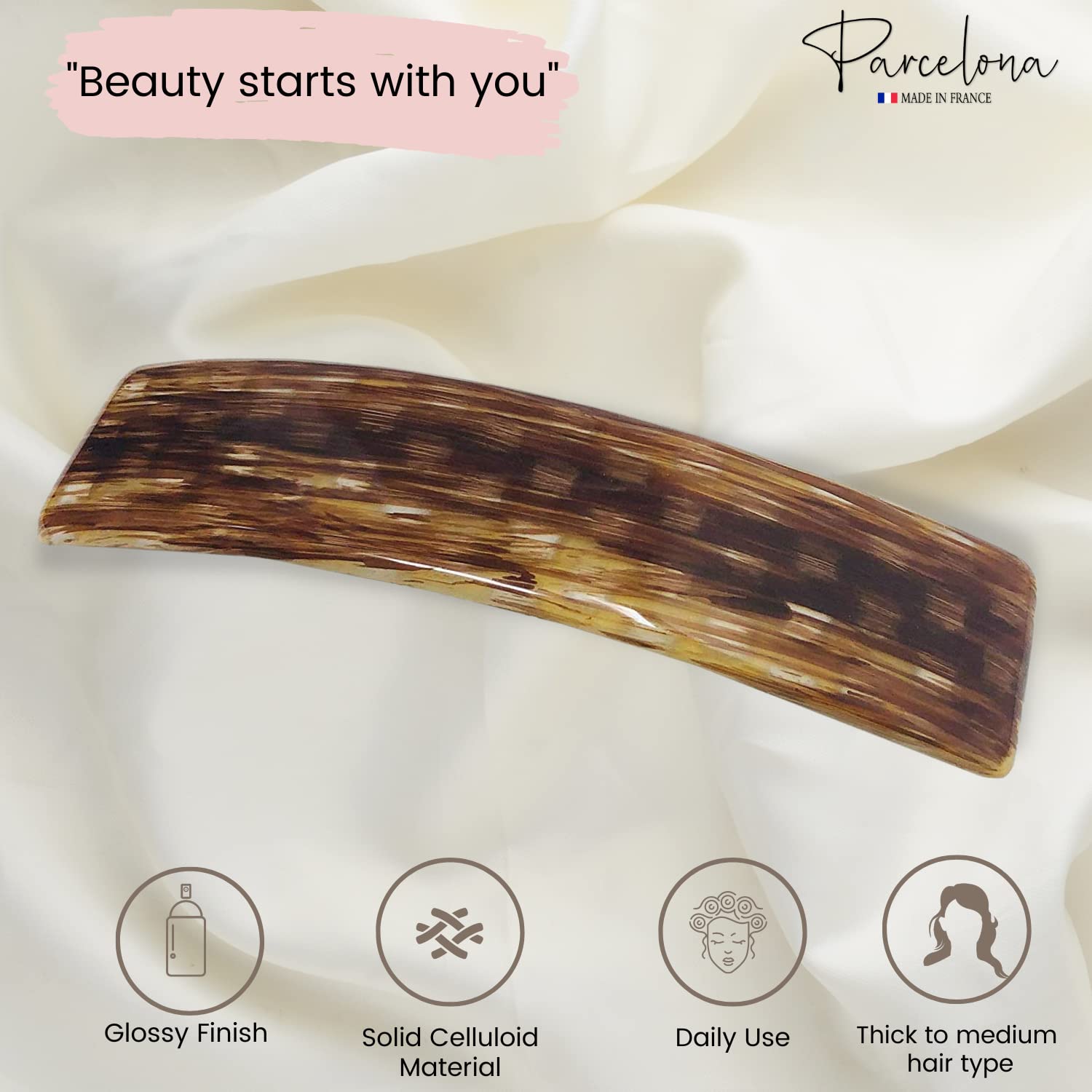 Parcelona French Smooth Light Caramel Brown 4 1/4" Cellulose Hair Clip Barrette