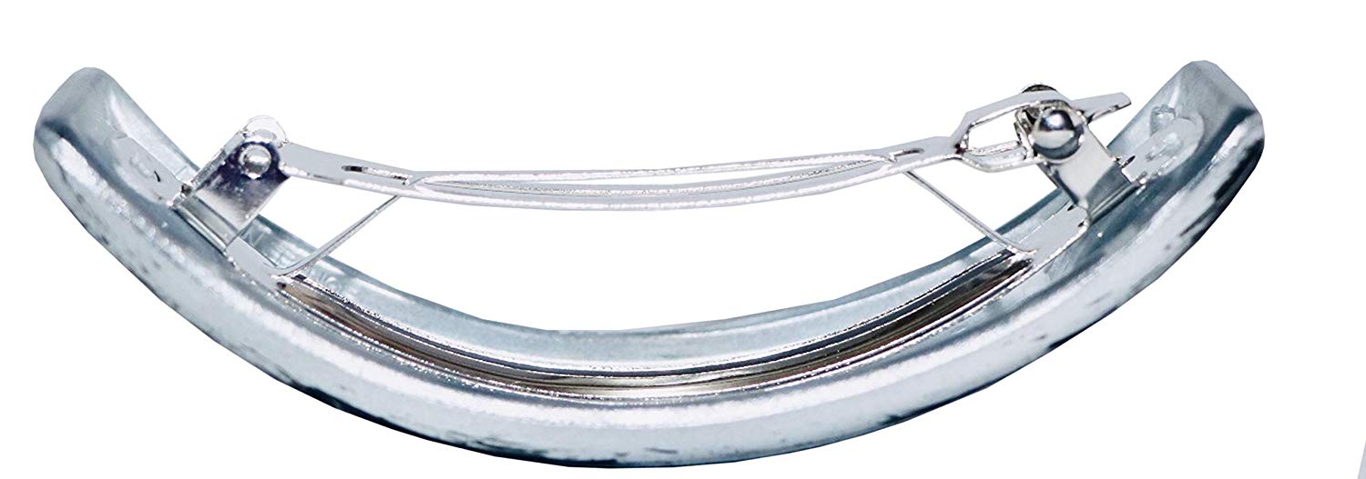 Parcelona French Streaky Black Silver Curved Strong Grip Volume Hair Clip Barrette