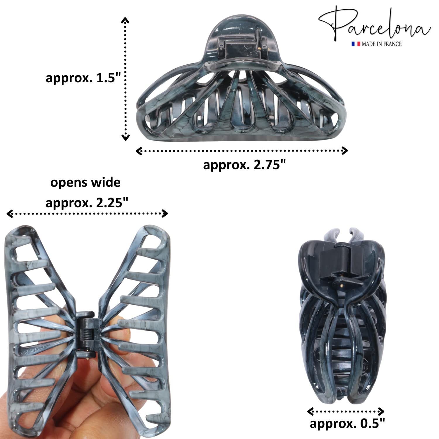 Parcelona French Rain Drop Small 2 3/4" Cellulose Jaw Hair Claw for Women
