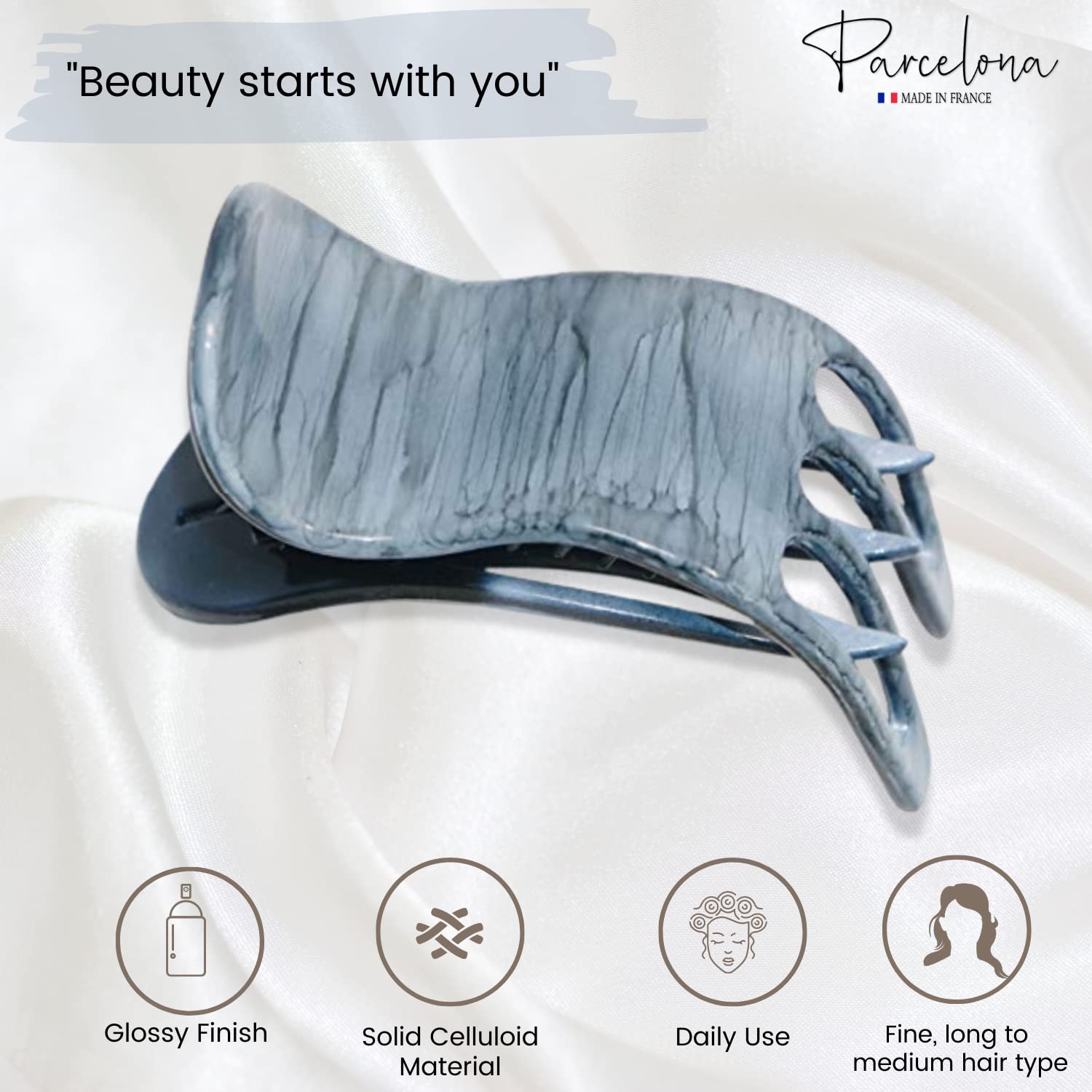 Parcelona French Simply Bear Paw Medium 3” Cellulose Hair Claw Clip for Women