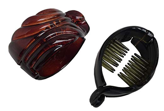 Parcelona French Snapper Small Set of 2 Shell N Black Cellulose Fish Banana Clip