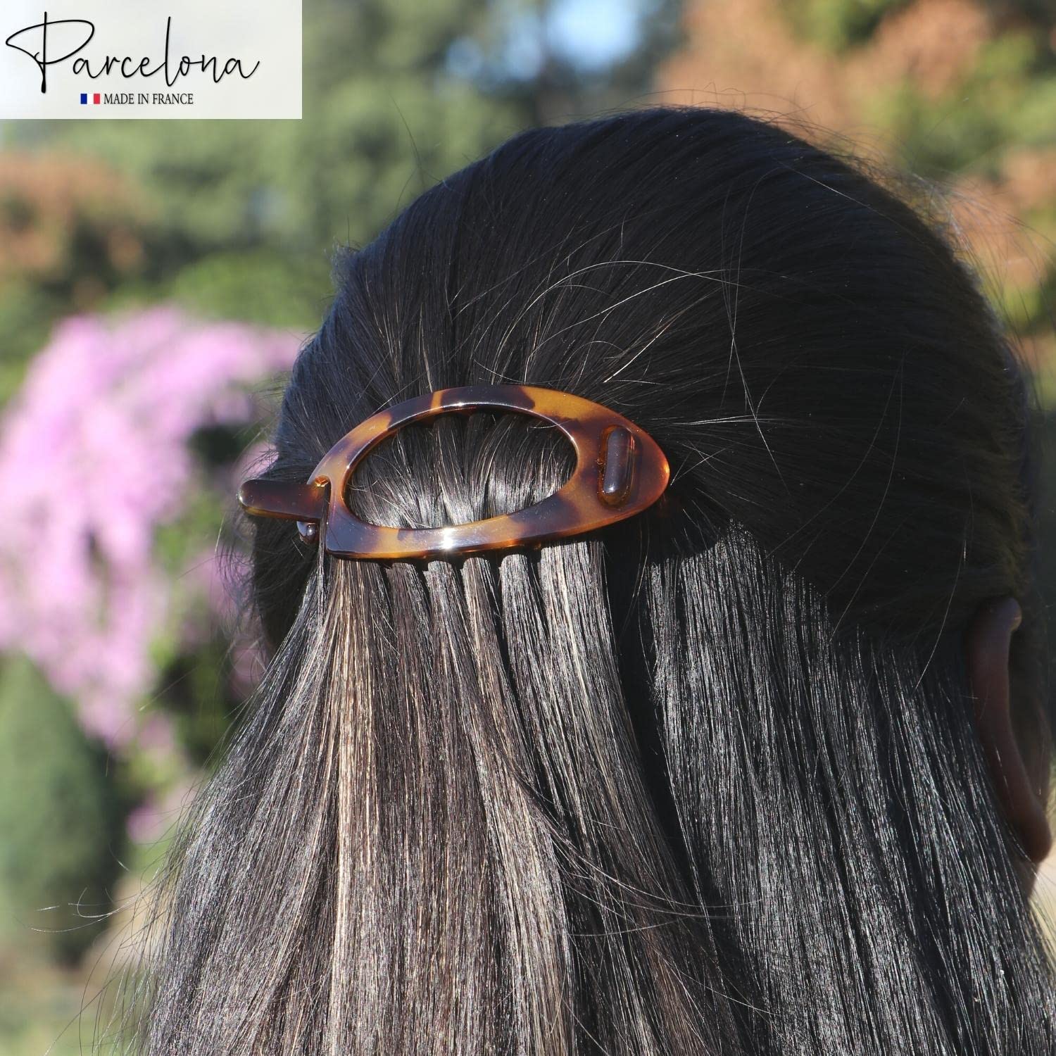 Parcelona French Plain Oval Small Cellulose Metal Free Hair Barrette for Women
