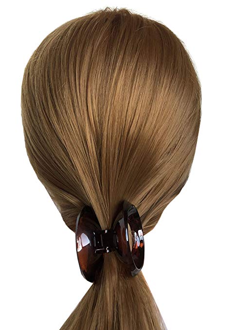 Parcelona Round Large Shell & Black Pony Jaw Hair Claw Clip with Covered Spring