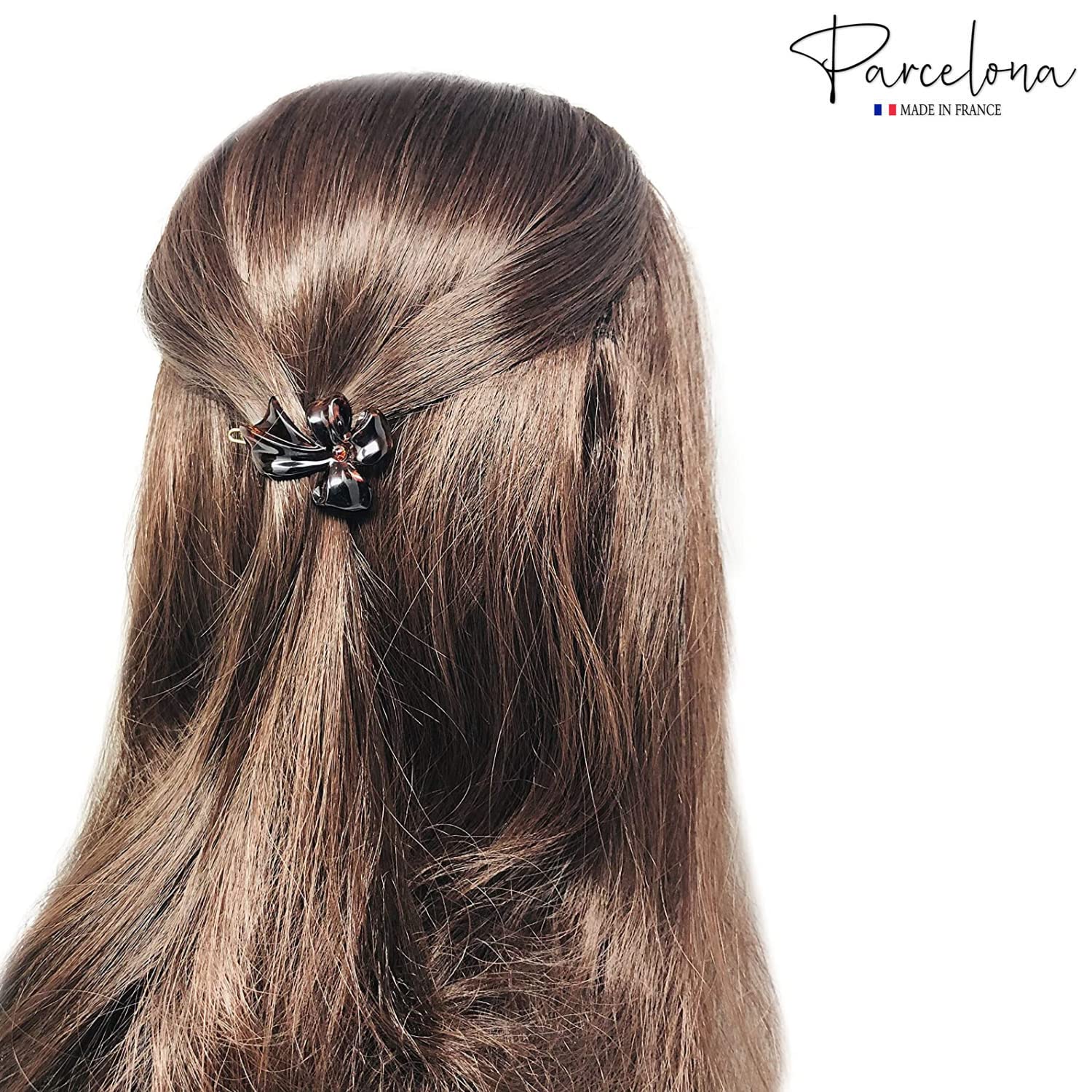 Parcelona French Lunaria Flower Small Shell Cellulose Snap on Hair Pin Barrette