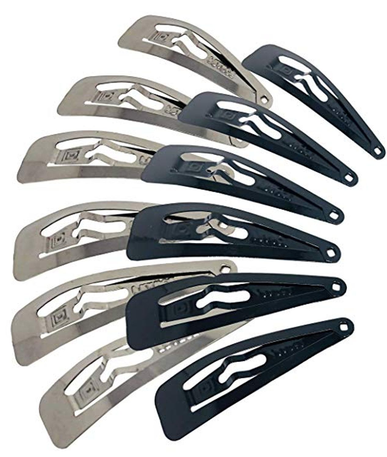Parcelona French Medium Black and Steel Pack of 12 Clic Clac Metal Snap Hair Pin
