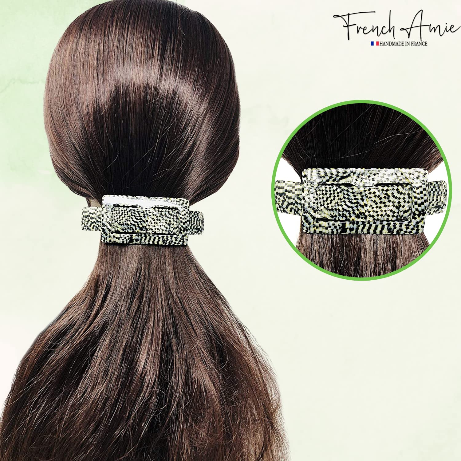 French Amie Buckle Rectangular 3.5" Opera Handmade Hair Barrette Clip for Women