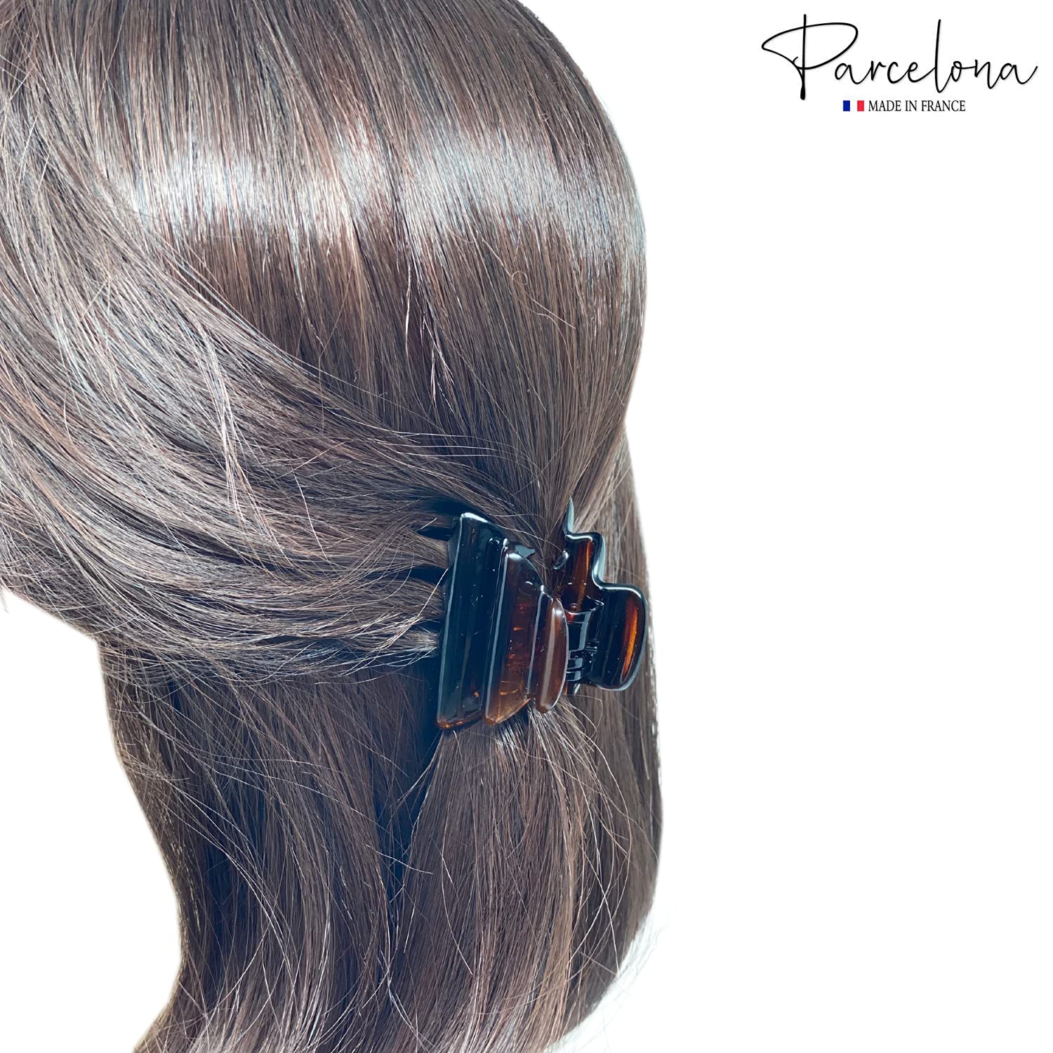 Parcelona French Crumpled Fat Small Shell & Black Cellulose Jaw Hair Claw Clip