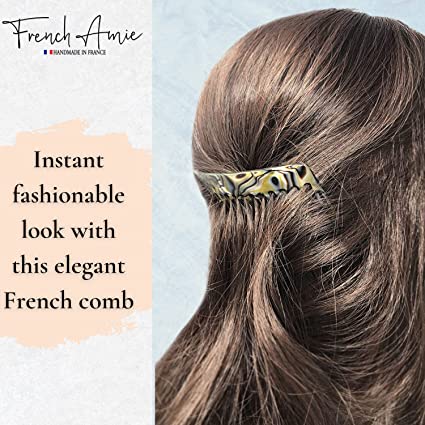French Amie Curved 16 Teeth Handmade Side Hair Comb(Silver Onyx Gray)