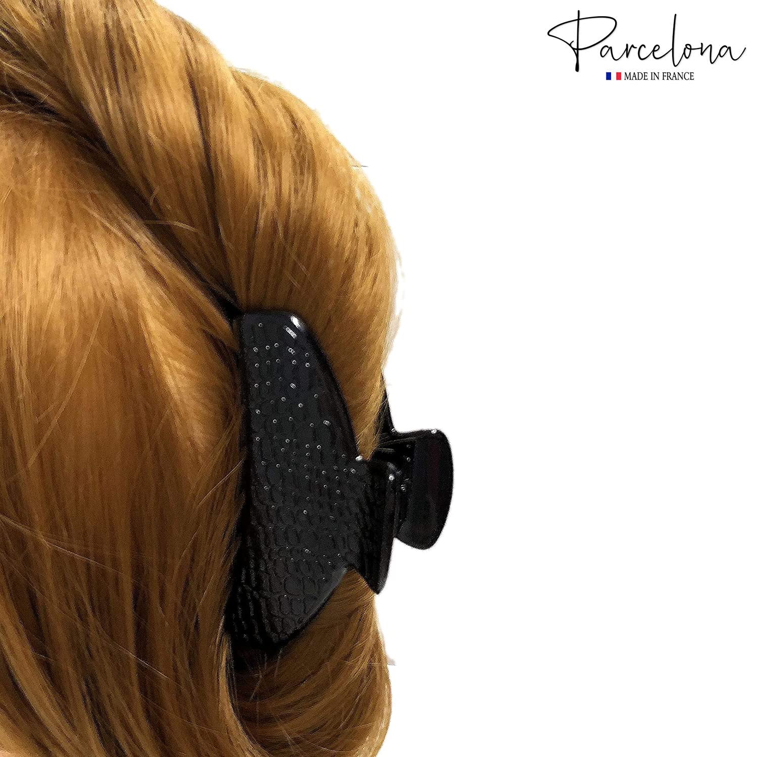 Parcelona France Croco Medium 3 1/2 Inches Cellulose Black Claw Jaw Hair Clip