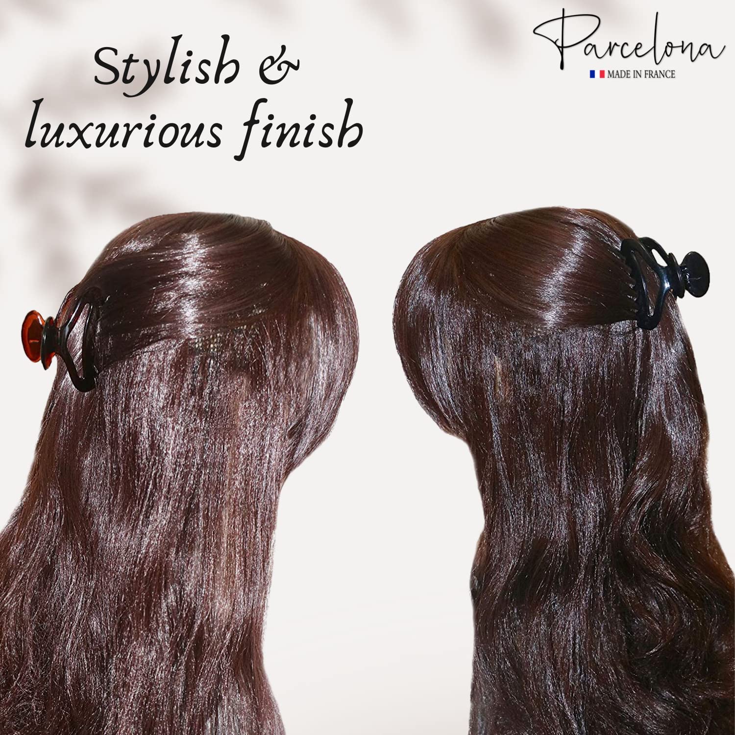 Parcelona French Flat Cutout Black N Shell Medium Set Of 2 Cellulose Hair Claws