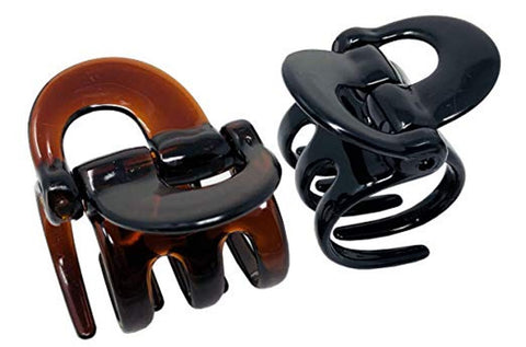 Parcelona French Circular Shell N Black Small Celluloid Hair Claws for Women