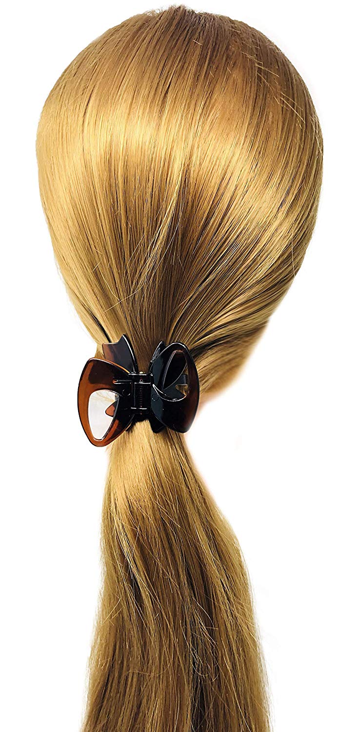 Parcelona French Small Ribbon Shell Cellulose Covered Spring Hair Claw Clutcher