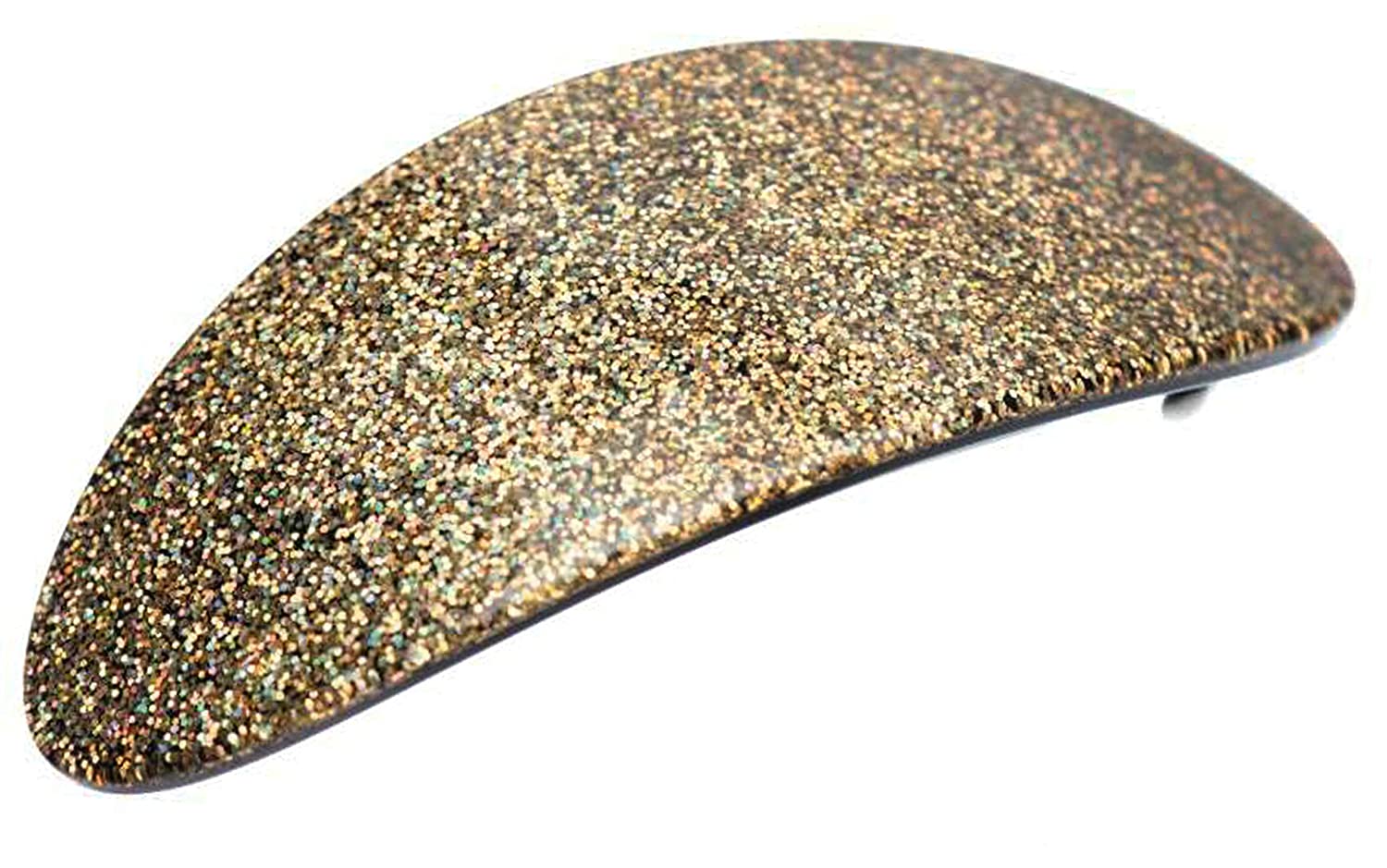 French Amie Glittery Oval Golden Large Handmade Cellulose Hair Clip Barrette