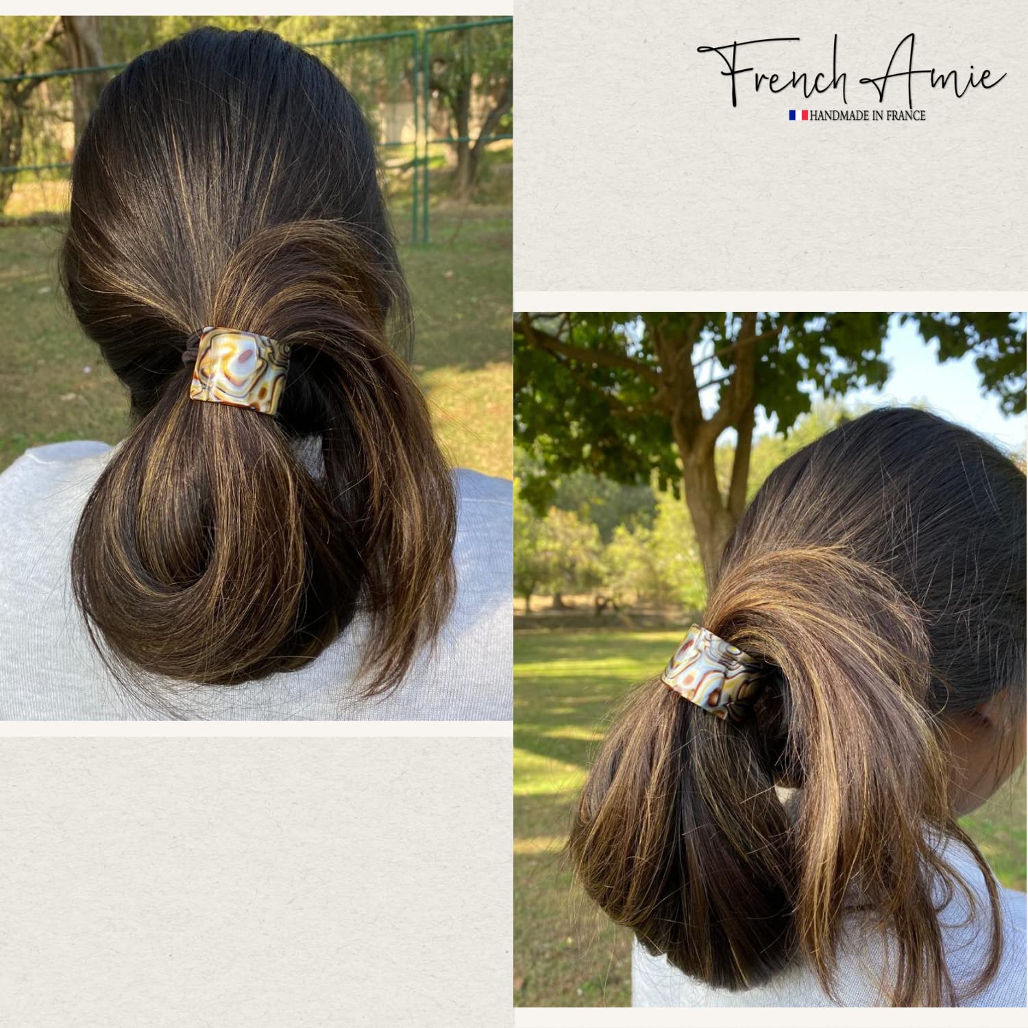 French Amie Canopy Cellulose Handmade Ponytail Elastic Hair Ties for Women