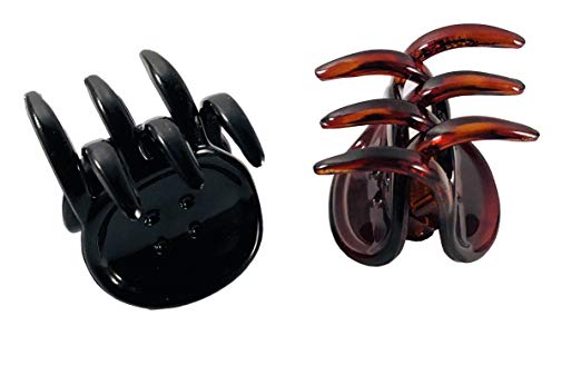Parcelona French Button Small Black Shell Brown Jaw Hair Claw Clip 2 Pieces