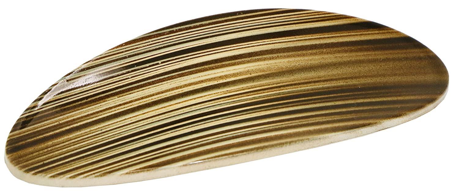 Parcelona French Oval Grey Beige Cellulose Acetate Automatic Hair Clip Barrette