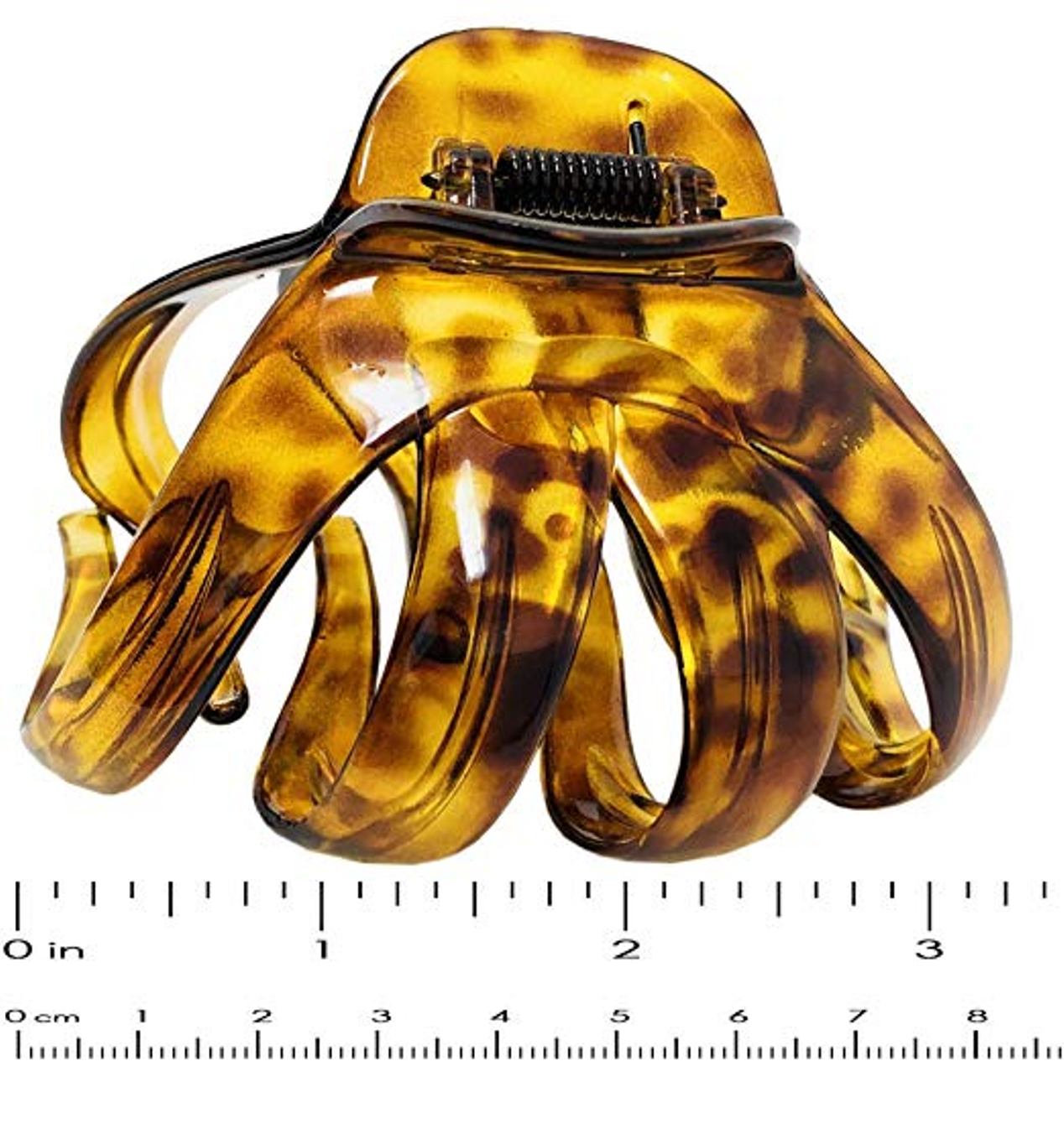 Parcelona French Octopus Large Wide Leopard Print Mustard Yellow Jaw Hair Claw