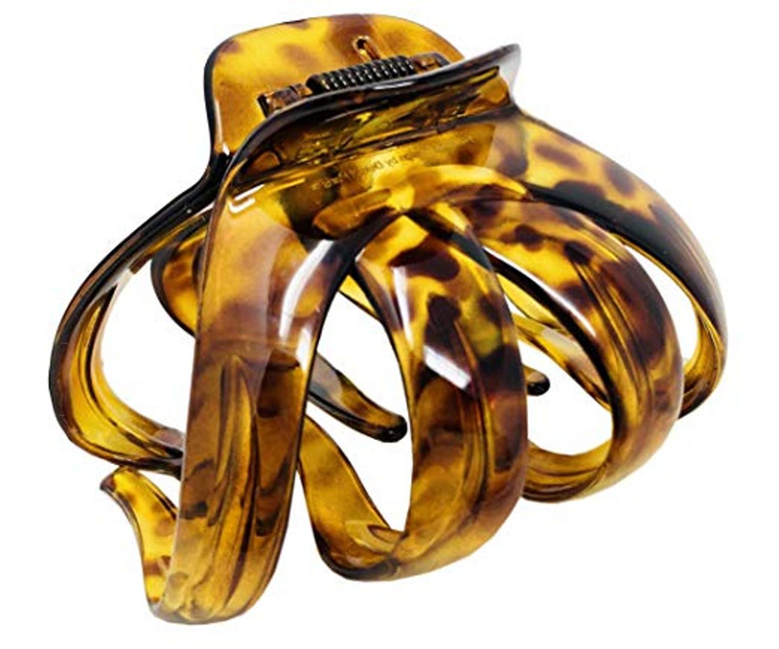 Parcelona French Octopus Large Wide Leopard Print Mustard Yellow Jaw Hair Claw