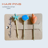 Moeni Star Seashell Design Set of 2 Non Slip Side Slide Bobby Hair Pins