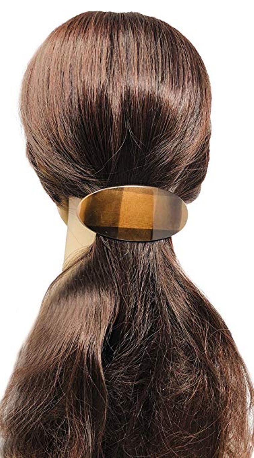 Parcelona French Oval Wide Brown Checks Cellulose Automatic Hair Clip Barrette
