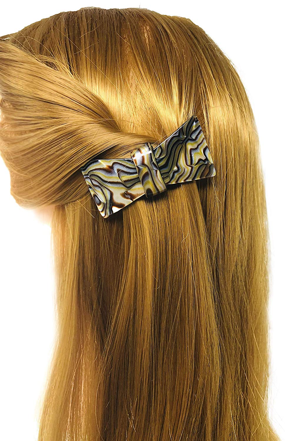 French Amie Classy Bow Onyx Silver Grey Small Handmade Cellulose Hair Barrette