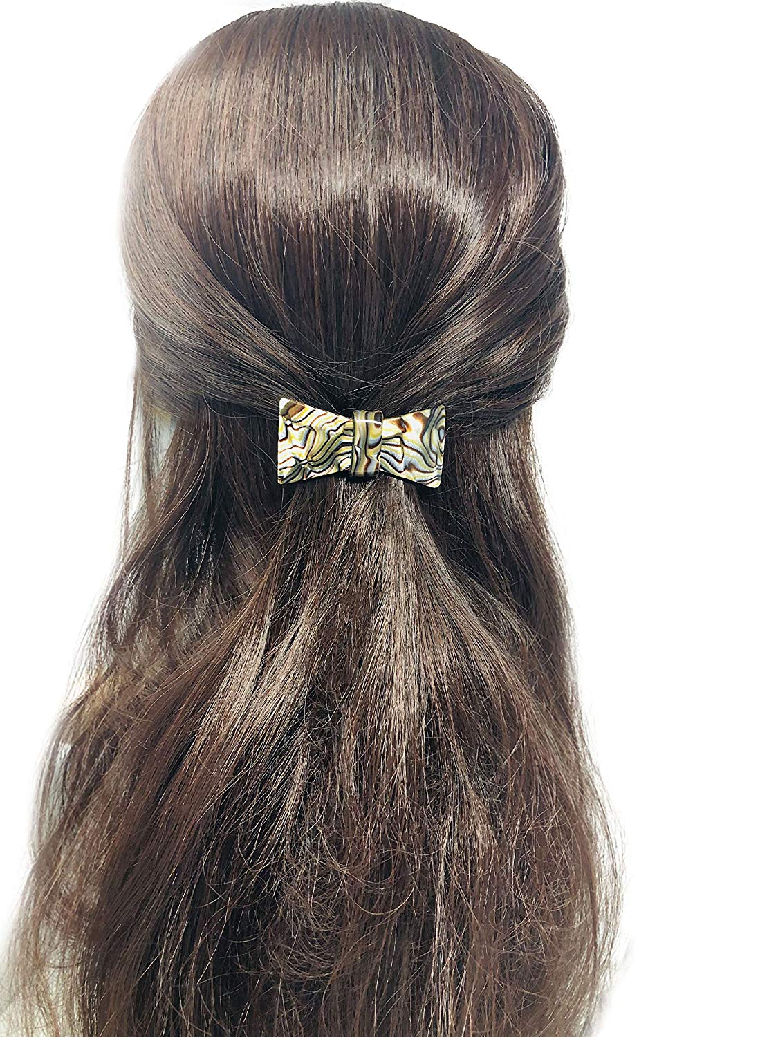 French Amie Classy Bow Onyx Silver Grey Small Handmade Cellulose Hair Barrette