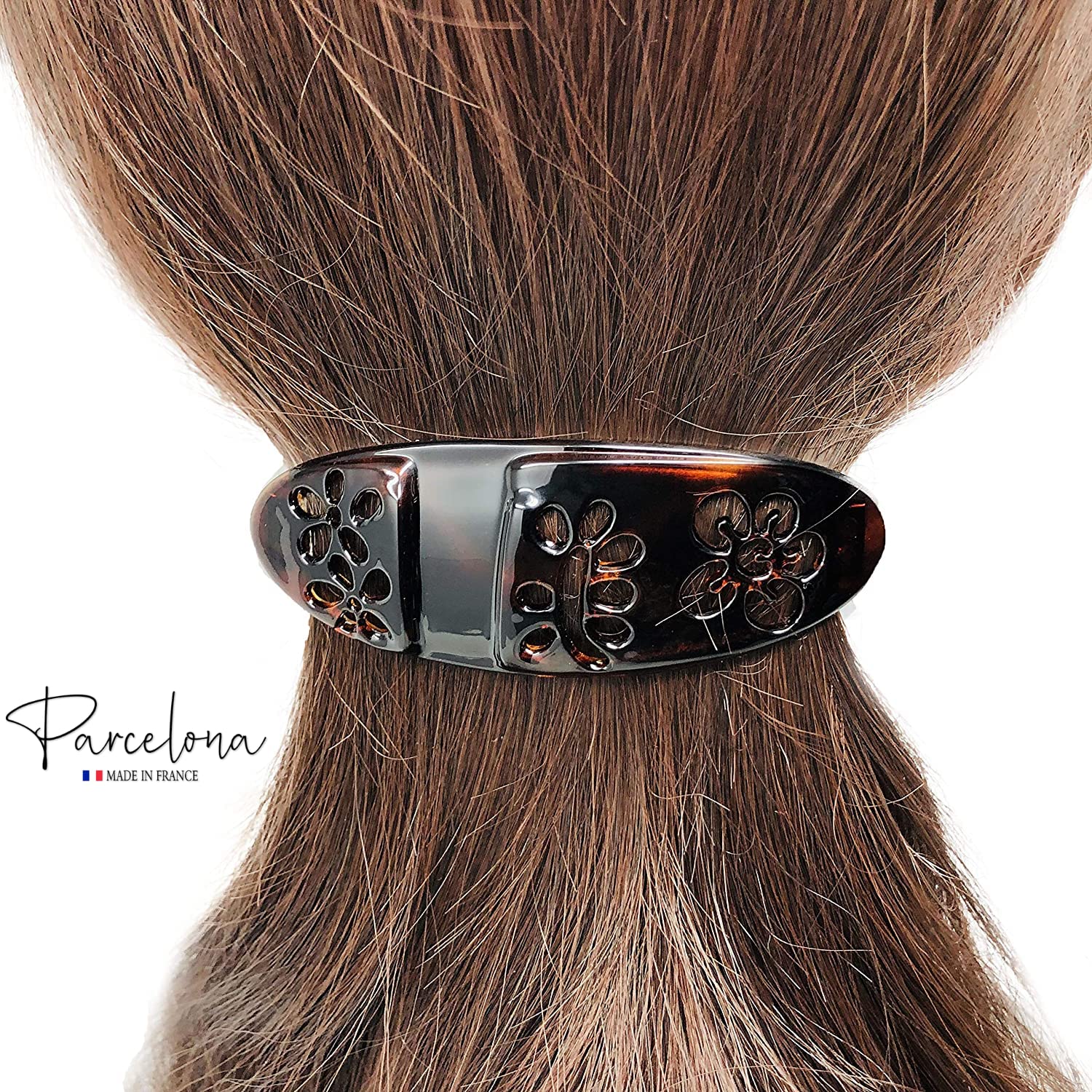 Parcelona French Tige De La Fleur Oval Medium Cellulose Tortoise Shell Hair Clip