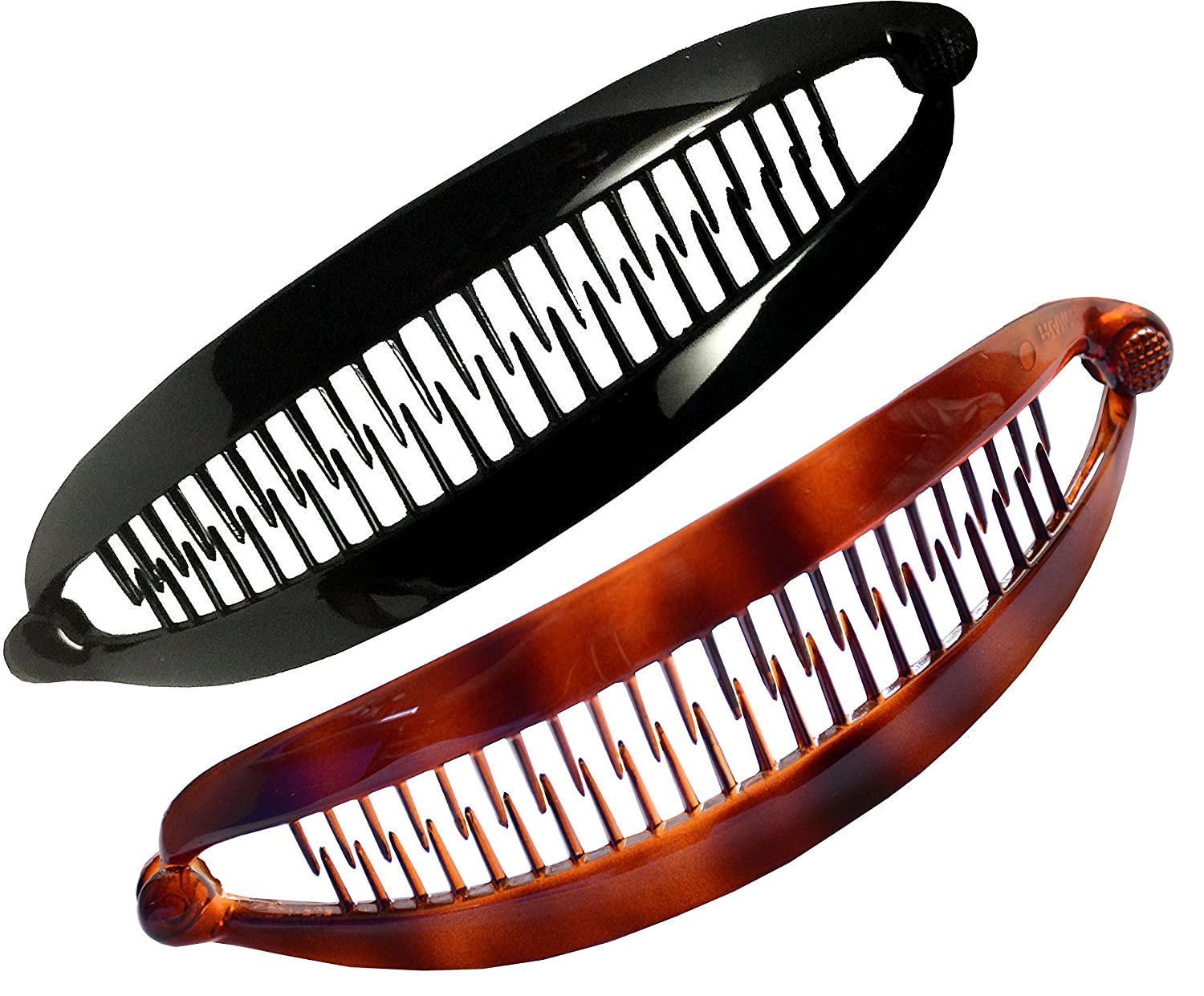 Parcelona French Curved Large Set of 2 Shell and Black Ponytail Holder Banana Hair Clip