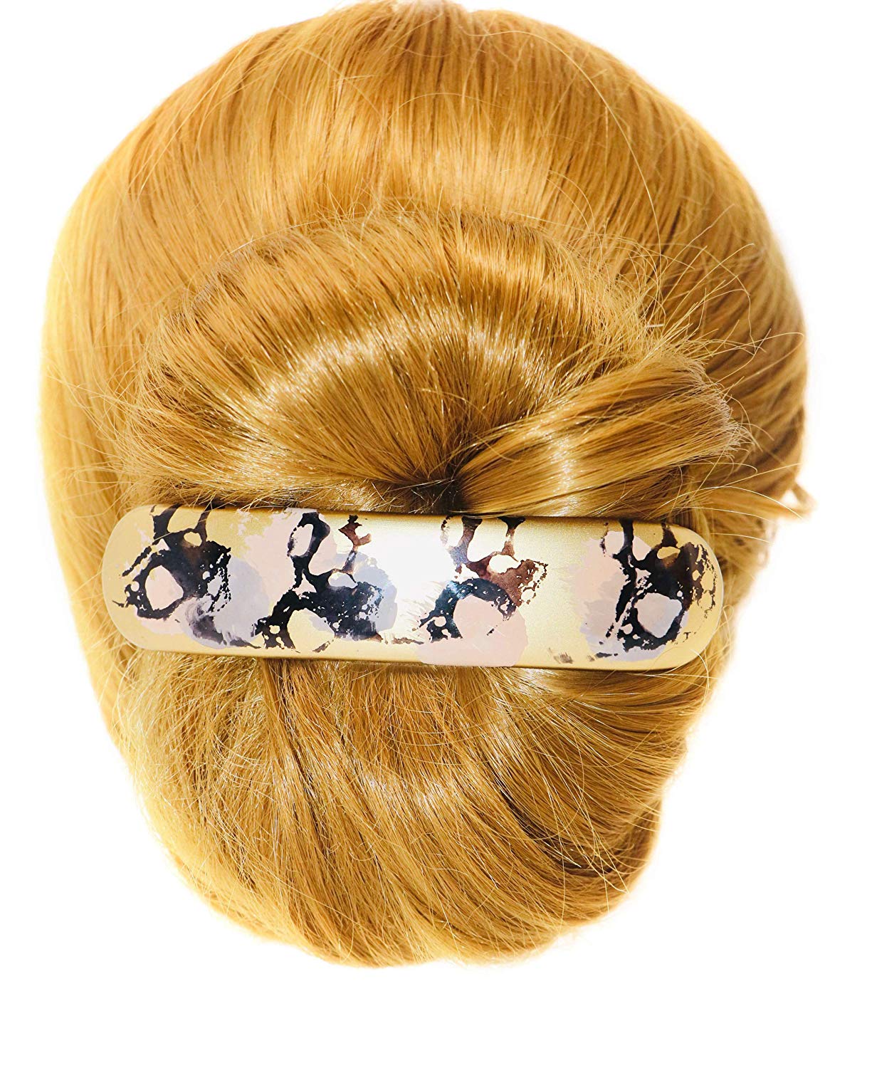 Parcelona French Golden Yellow Peach Hand Painted Cellulose Large Hair Barrette
