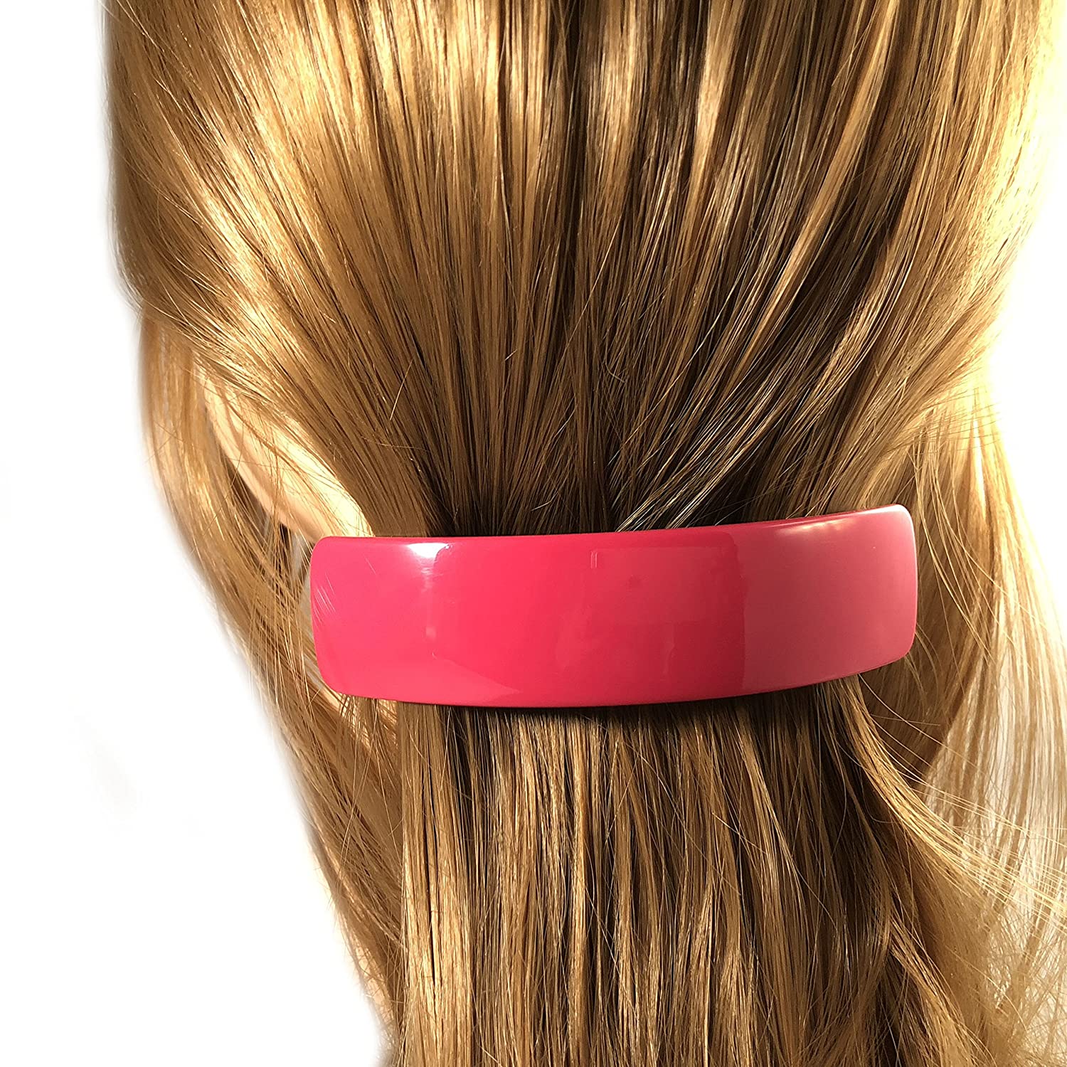 French Amie Curved Large Pink Handmade Cellulose Automatic Volume Hair Clip