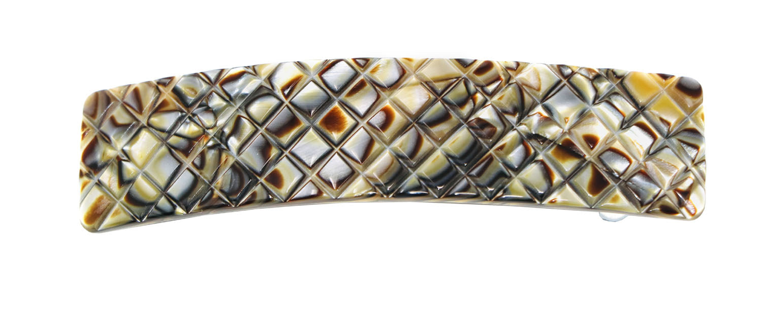 French Amie Beau Criss Cross Handmade Hair Clip Automatic Barrette Silver Clasp