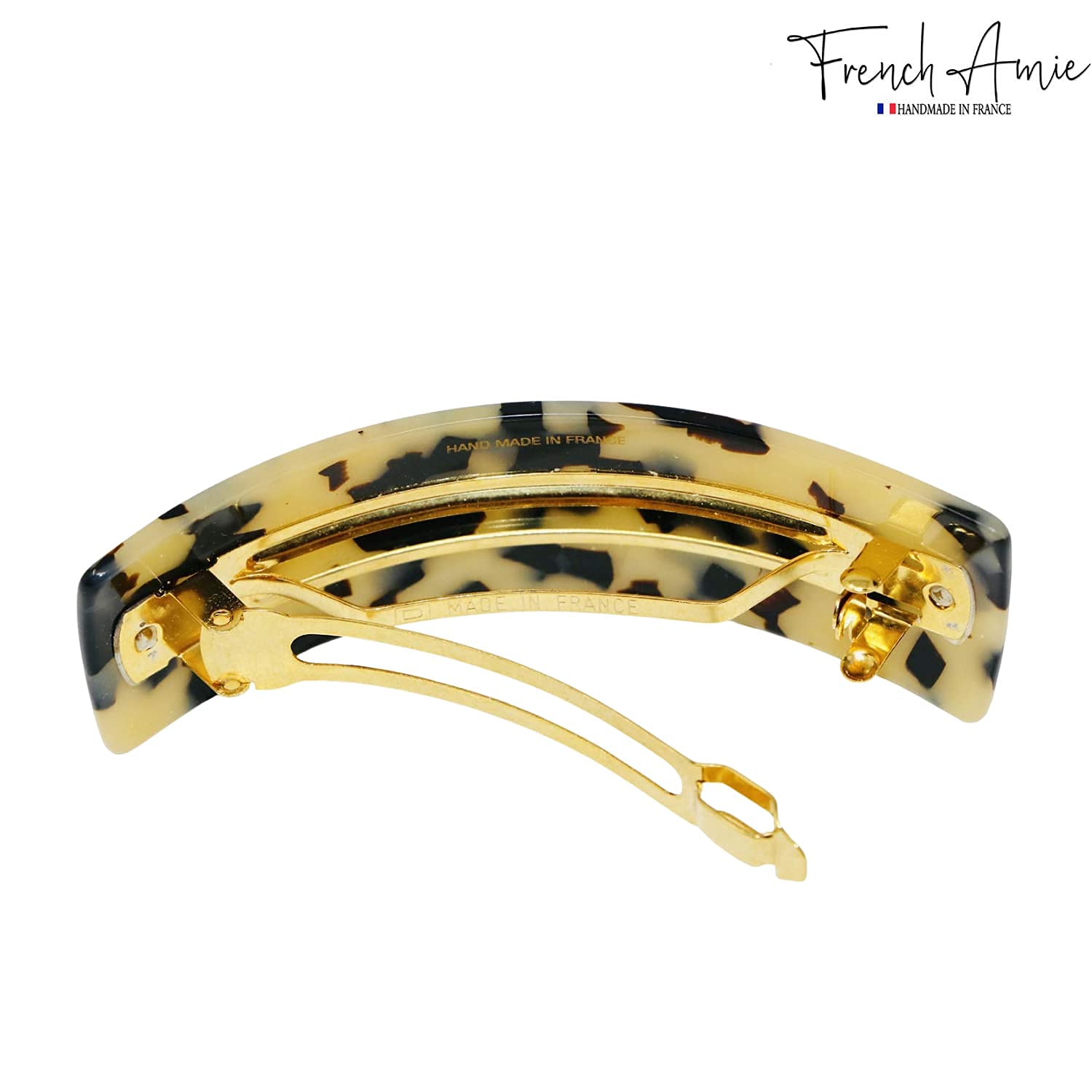 French Amie Curved White Tokyo Large Handmade Celluloid Hair Clip Barrette