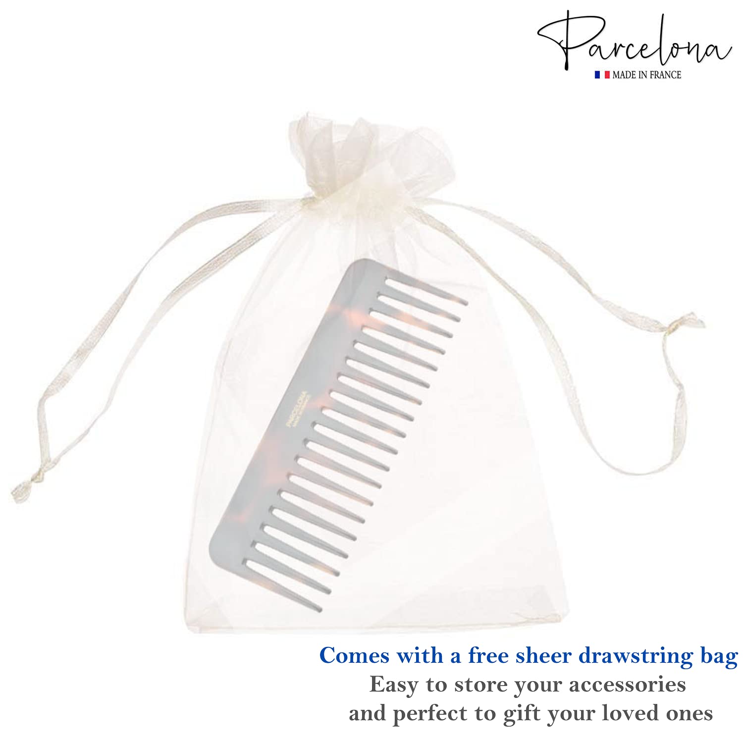 Parcelona French Wide Detangle Large Cellulose Hair Comb for Women and Girls