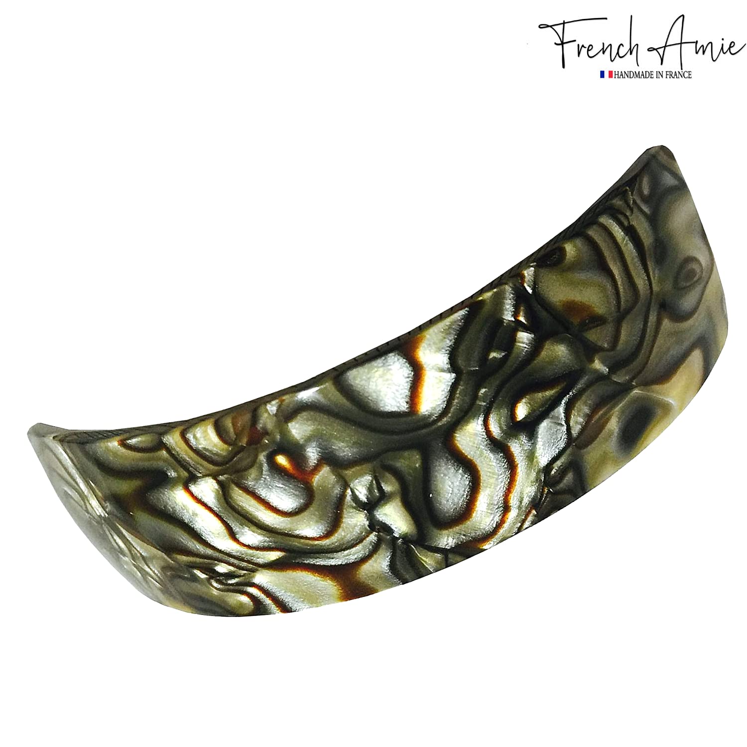 French Amie Curved Onyx Large Handmade Celluloid Volume Hair Clip Barrette