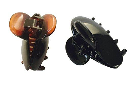Parcelona French Clamp Black and Shell Small Celluloid Jaw Hair Claw Clip 2 Pcs-PARCELONA-ebuyfashion.com