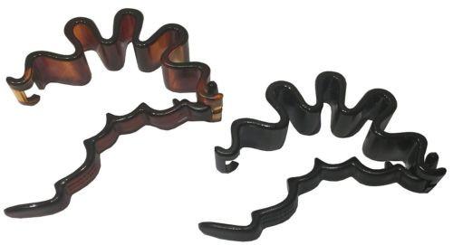 Parcelona French Crumpled Ribbon Shell Pink Black No Metal Hair Clip Barrette-Parcelona-ebuyfashion.com