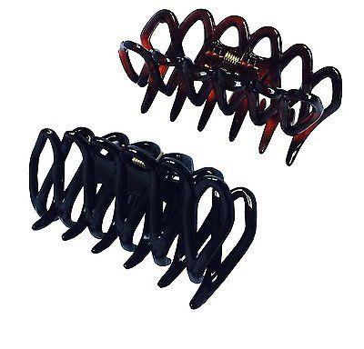 Parcelona French Dentelle Shell & Black Small Celluloid Jaw Claw Hair Clips-Parcelona-ebuyfashion.com