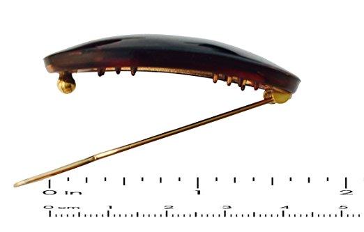 Parcelona French Oval Shell Brown Small Snap on Hair Pin Barrette Clip 2 Pcs-PARCELONA-ebuyfashion.com