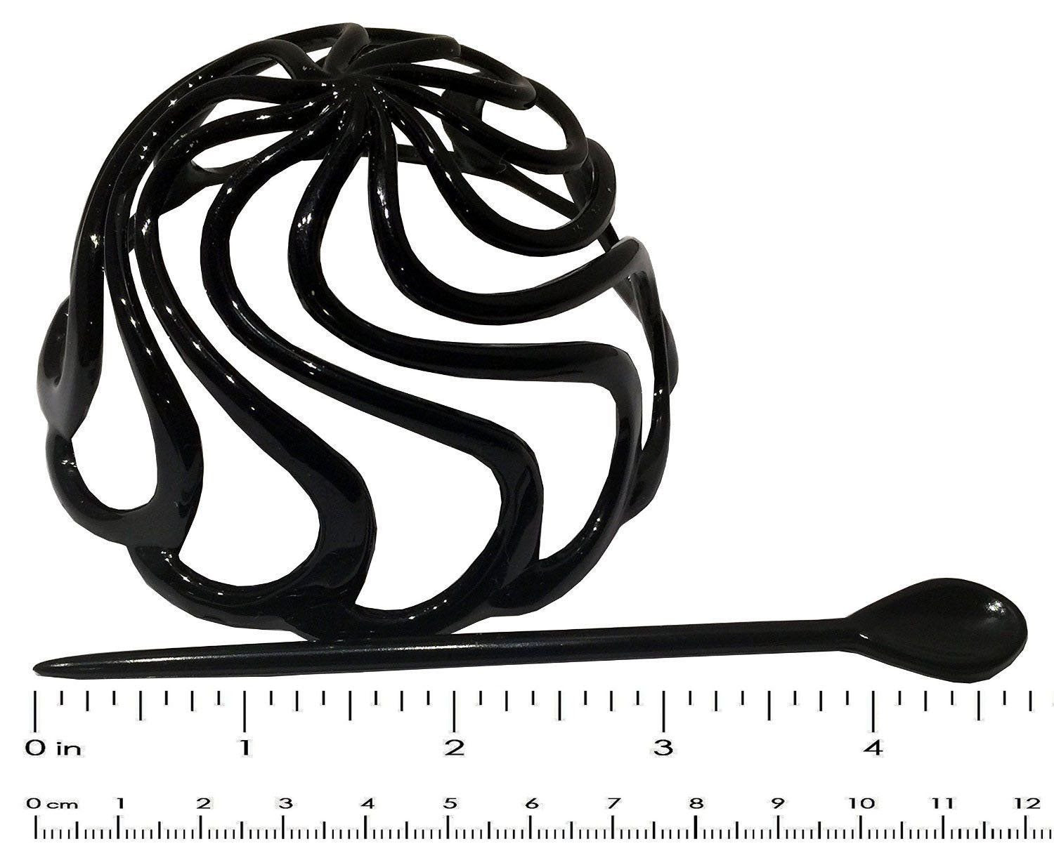 Parcelona French Swirls Black Shell Large Celluloid Chignon Slide Hair Bun Cover-Parcelona-ebuyfashion.com